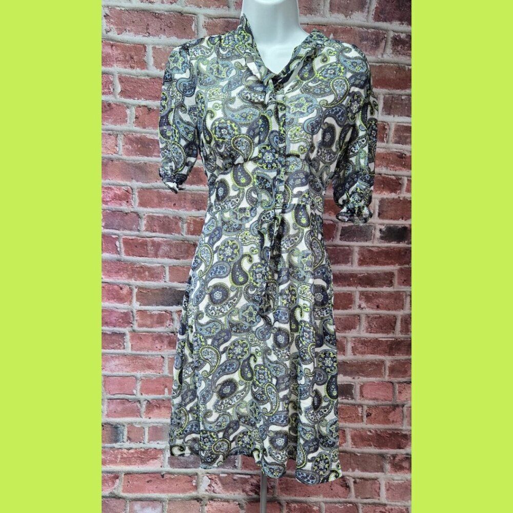 ModCloth Boho Paisley V-Neck Dress – Women’s Size XS – Green & White